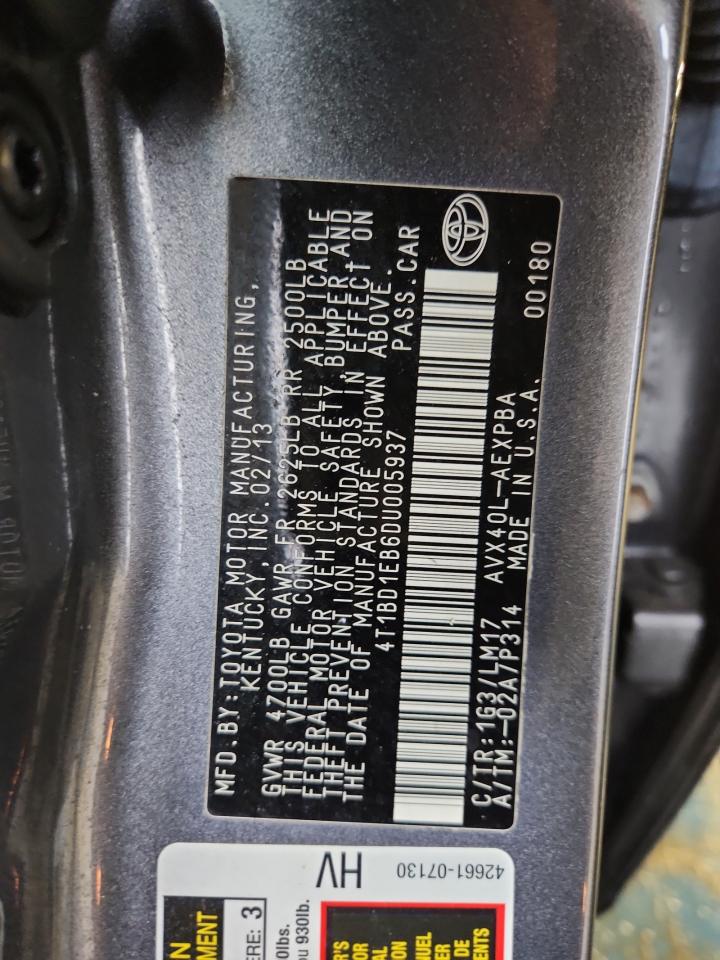 2013 Toyota Avalon Hybrid VIN: 4T1BD1EB6DU005937 Lot: 69340425