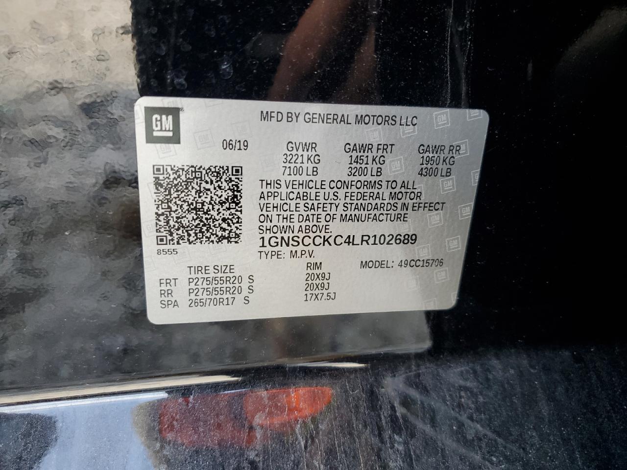 2020 Chevrolet Tahoe C1500 Premier VIN: 1GNSCCKC4LR102689 Lot: 70174355