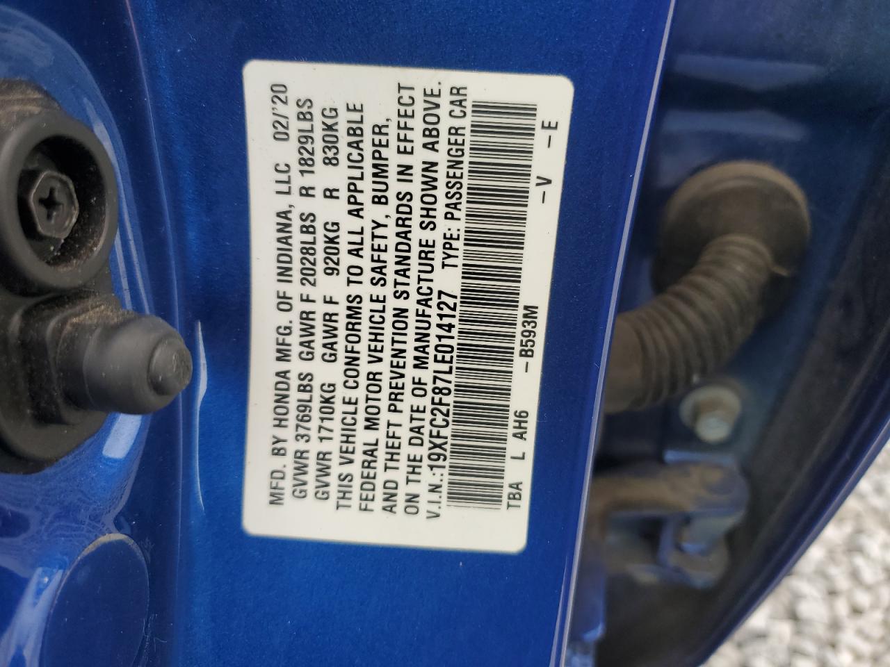 2020 Honda Civic Sport VIN: 19XFC2F87LE014127 Lot: 70149215