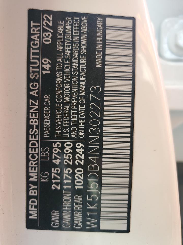 2022 Mercedes-Benz Cla 45 Amg VIN: W1K5J5DB4NN302273 Lot: 67968905