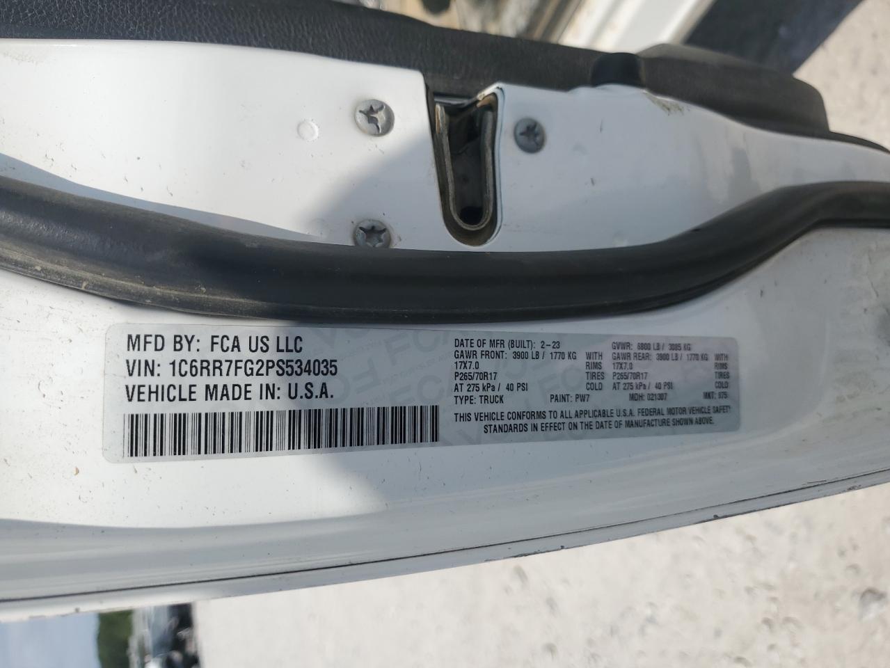 2023 Ram 1500 Classic Tradesman VIN: 1C6RR7FG2PS534035 Lot: 69345835