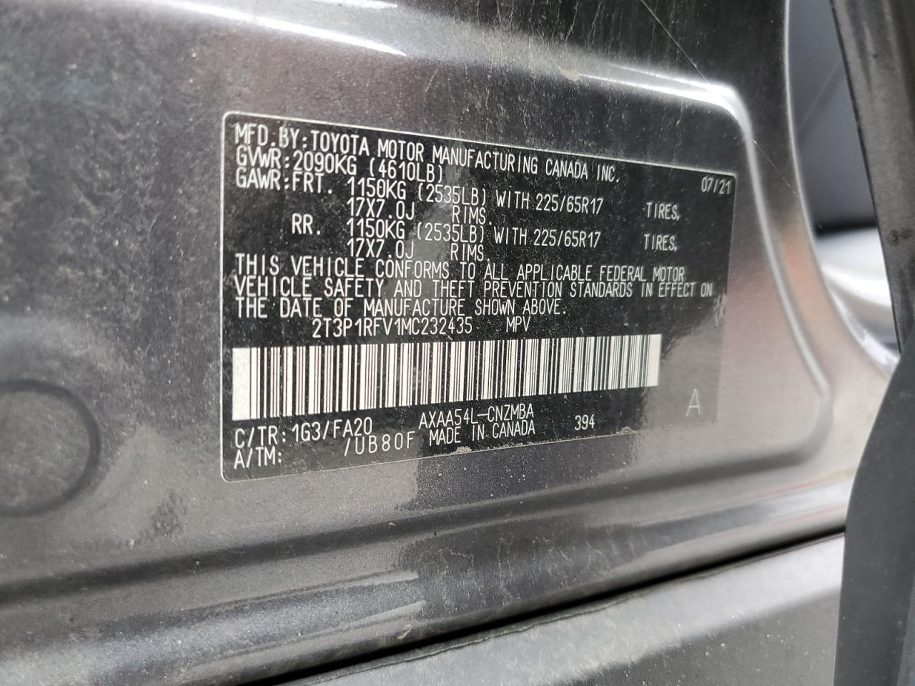 2021 Toyota Rav4 Xle VIN: 2T3P1RFV1MC232435 Lot: 69551855