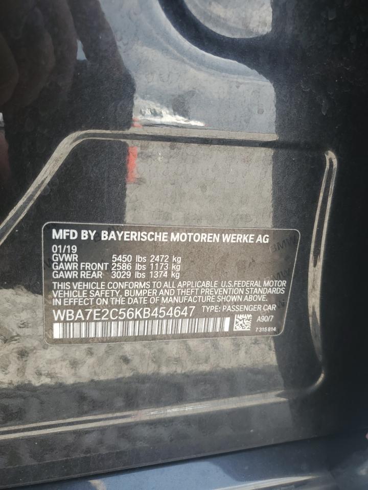 2019 BMW 740 I VIN: WBA7E2C56KB454647 Lot: 69255015
