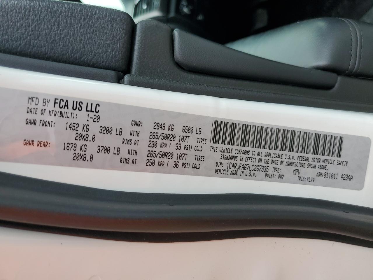 2020 Jeep Grand Cherokee Laredo VIN: 1C4RJFAG7LC267335 Lot: 69174705