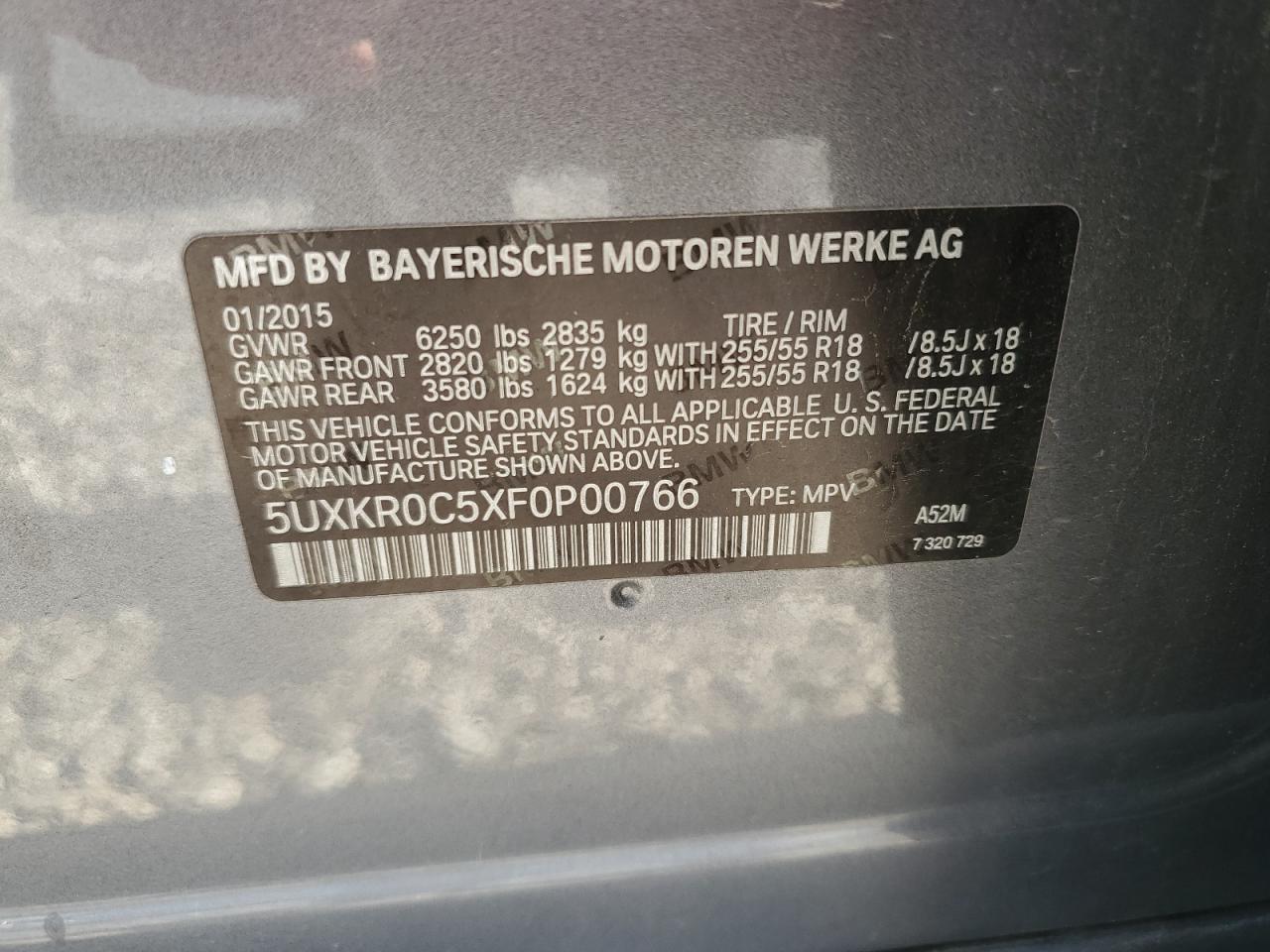 2015 BMW X5 xDrive35I VIN: 5UXKR0C5XF0P00766 Lot: 68203205