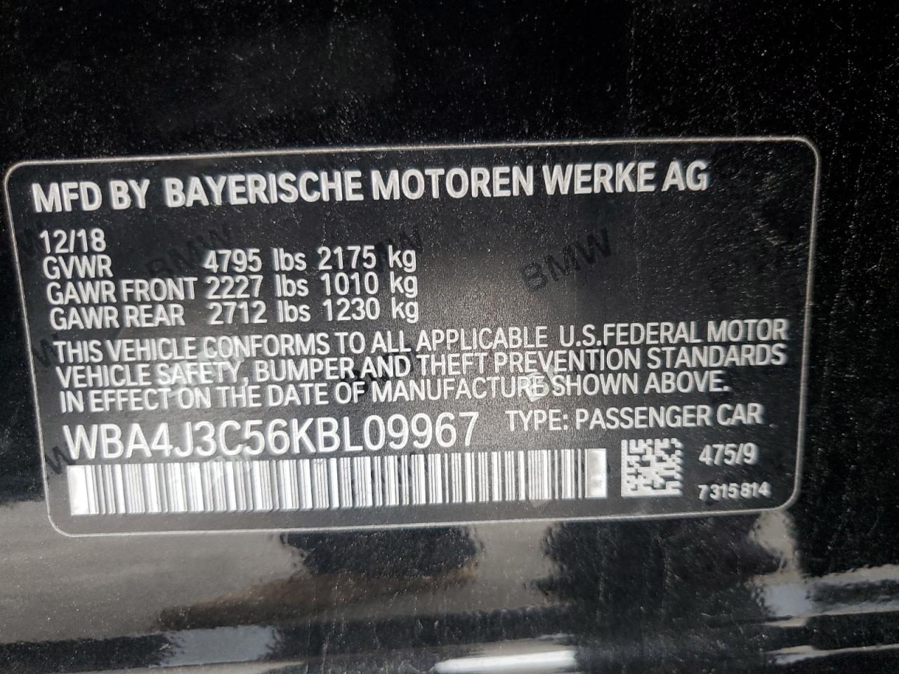 2019 BMW 430Xi Gran Coupe VIN: WBA4J3C56KBL09967 Lot: 69260065