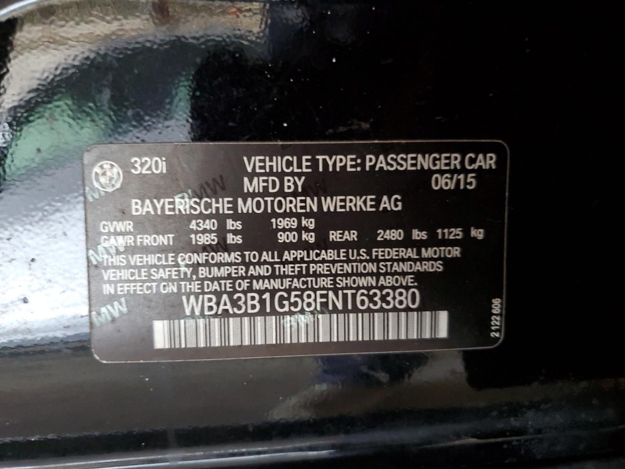 2015 BMW 320 I VIN: WBA3B1G58FNT63380 Lot: 69835475