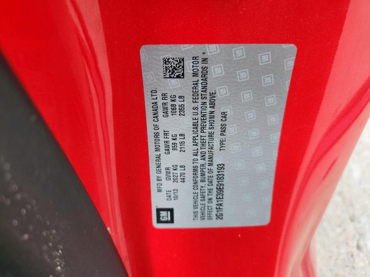 2014 Chevrolet Camaro Ls VIN: 2G1FA1E39E9183193 Lot: 70309645