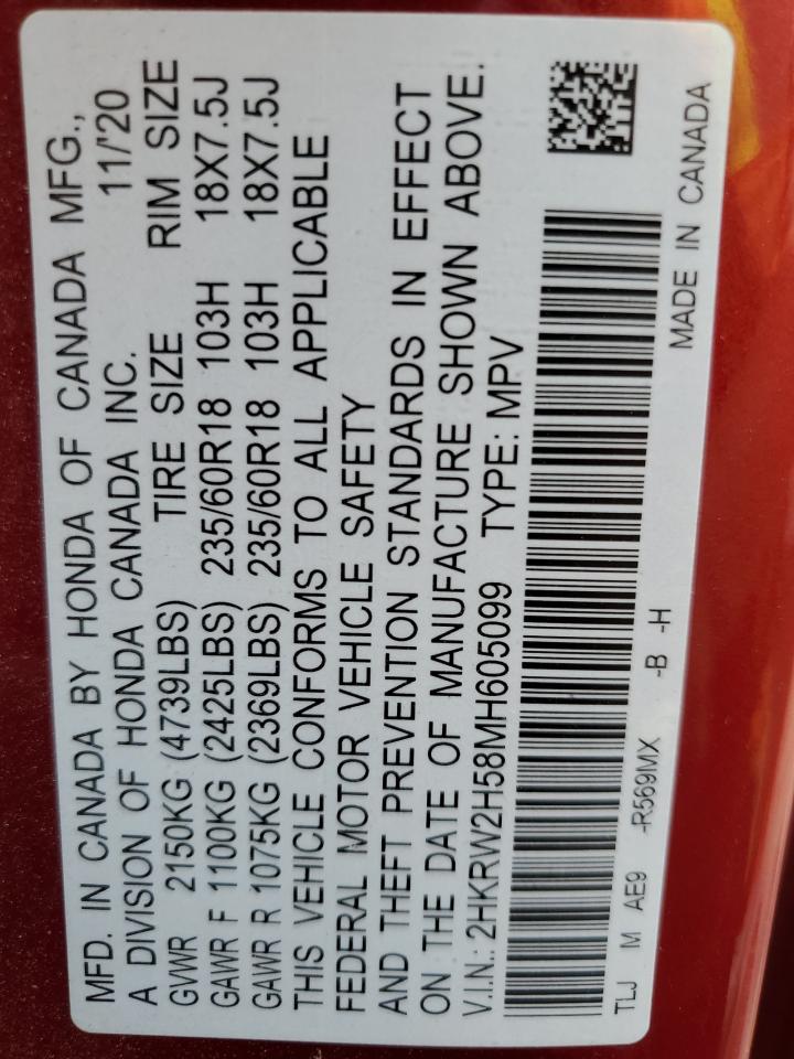 2021 Honda Cr-V Ex VIN: 2HKRW2H58MH605099 Lot: 70713445