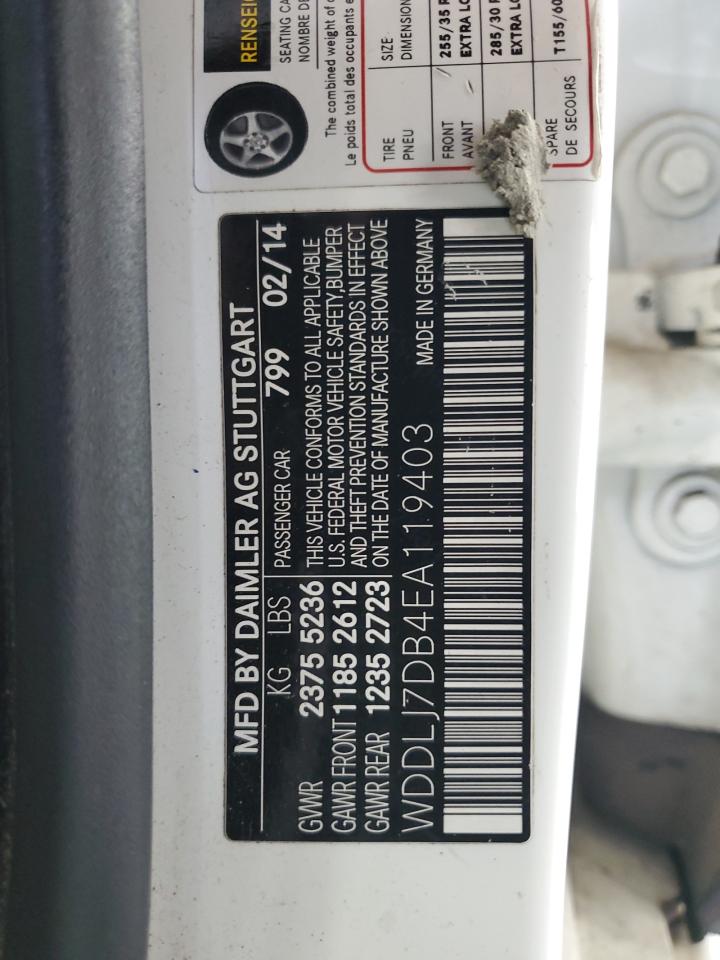 2014 Mercedes-Benz Cls 550 VIN: WDDLJ7DB4EA119403 Lot: 67604305