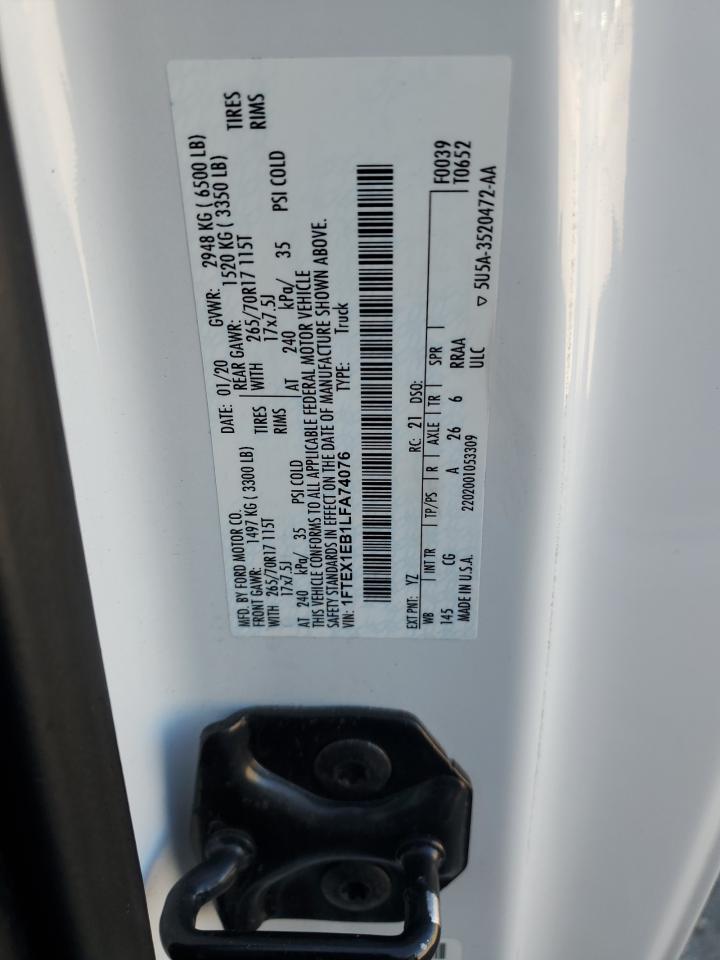 2020 Ford F150 Super Cab VIN: 1FTEX1EB1LFA74076 Lot: 70102355