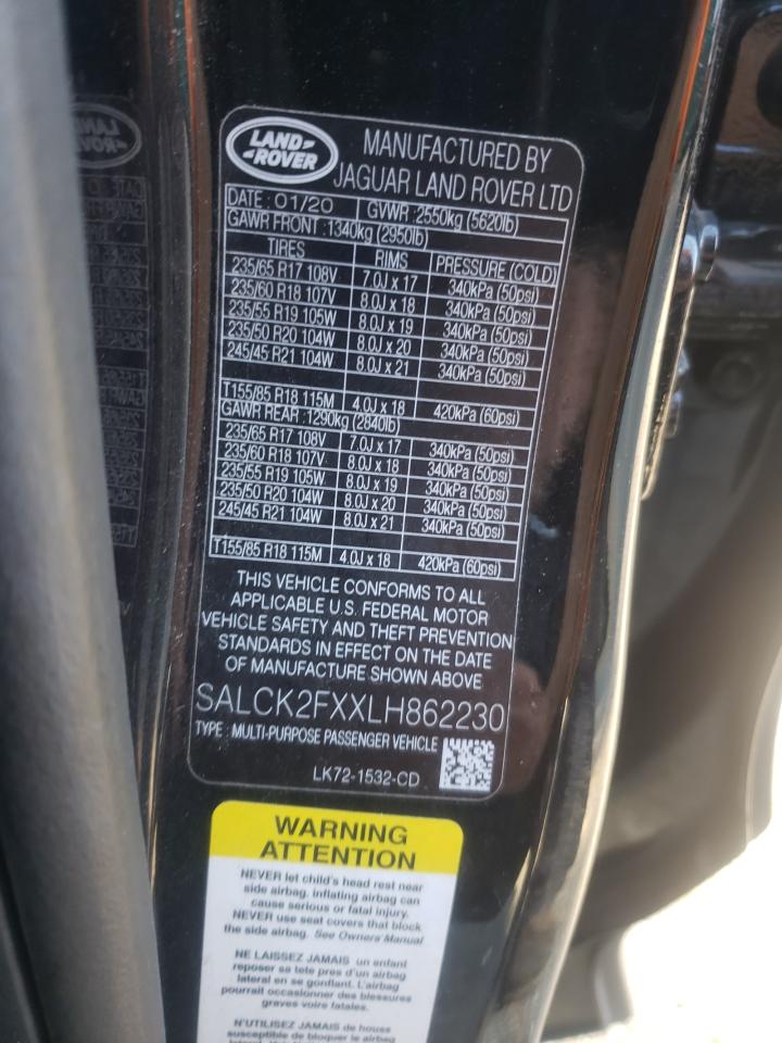 2020 Land Rover Discovery Sport VIN: SALCK2FXXLH862230 Lot: 68846875