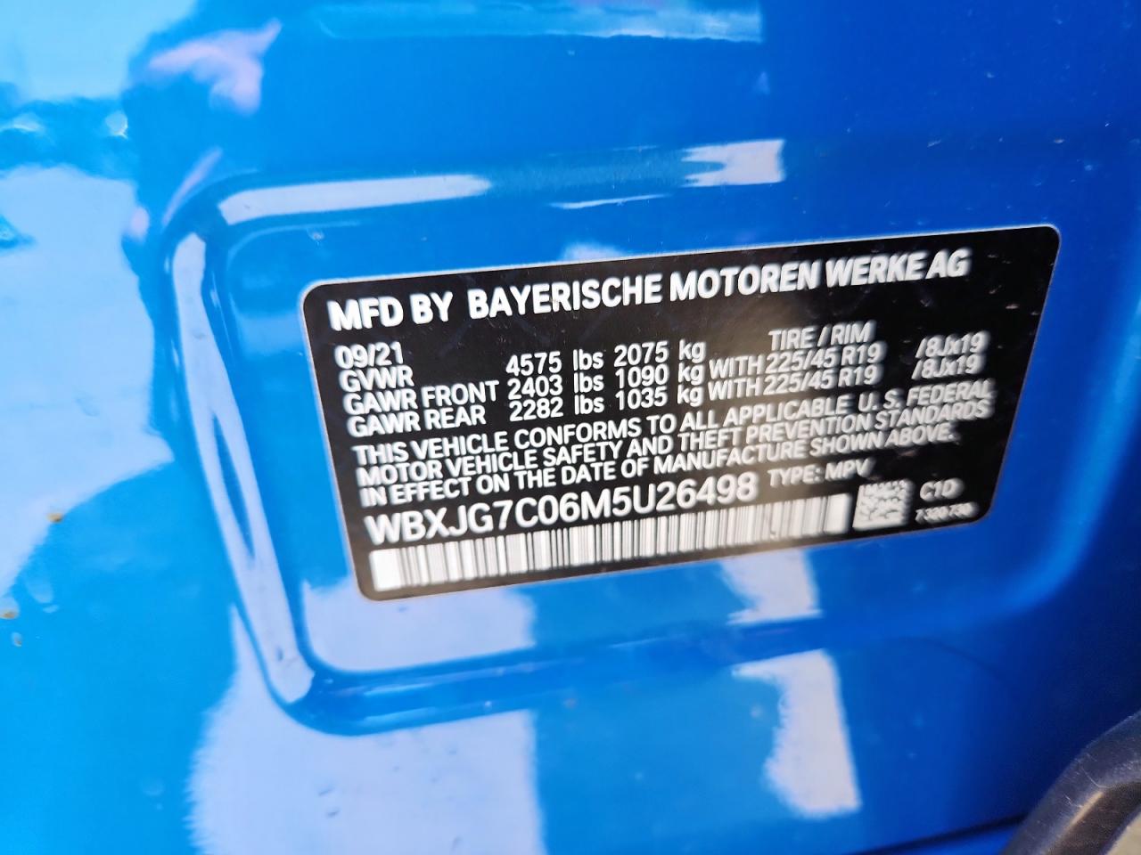 2021 BMW X1 Sdrive28I VIN: WBXJG7C06M5U26498 Lot: 70233405