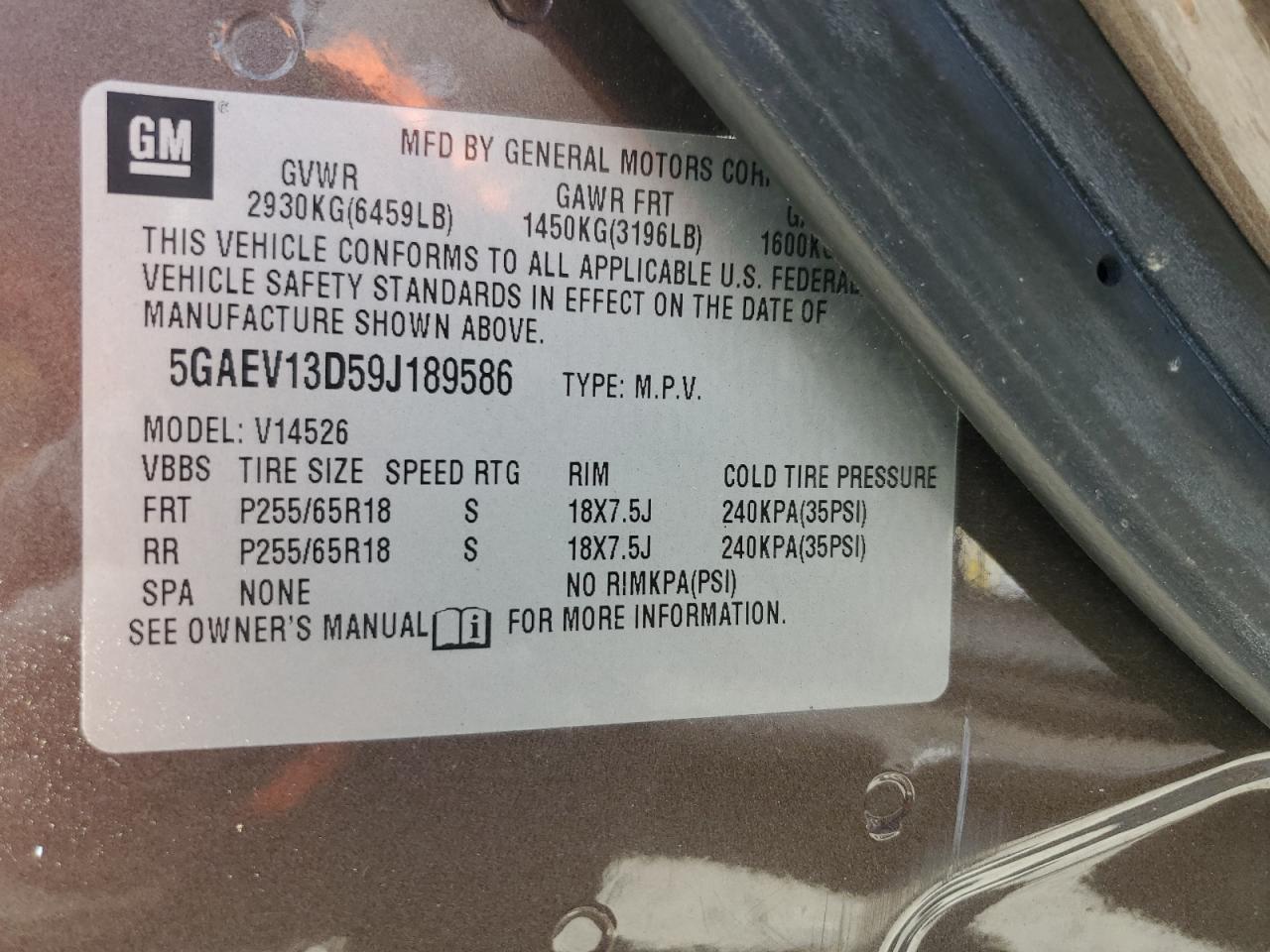 2009 Buick Enclave Cx VIN: 5GAEV13D59J189586 Lot: 70409425