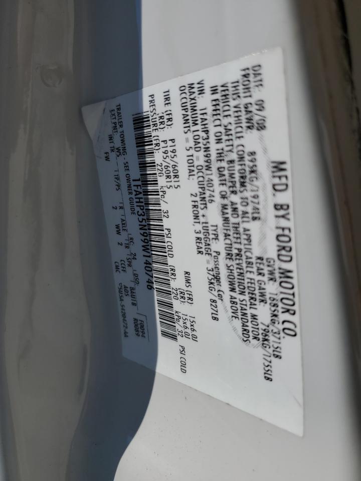 2009 Ford Focus Se VIN: 1FAHP35N99W140746 Lot: 70863105