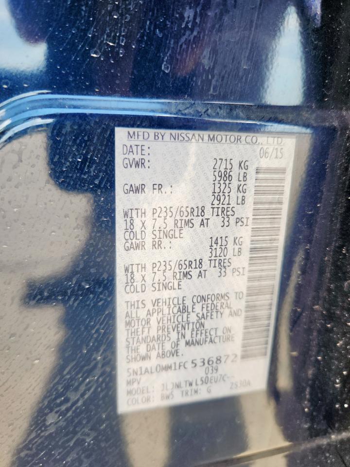 2015 Infiniti Qx60 VIN: 5N1AL0MM1FC536872 Lot: 69417465