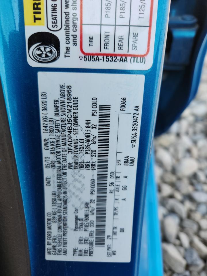 2012 Ford Fiesta Se VIN: 3FADP4BJ5CM218968 Lot: 70856215