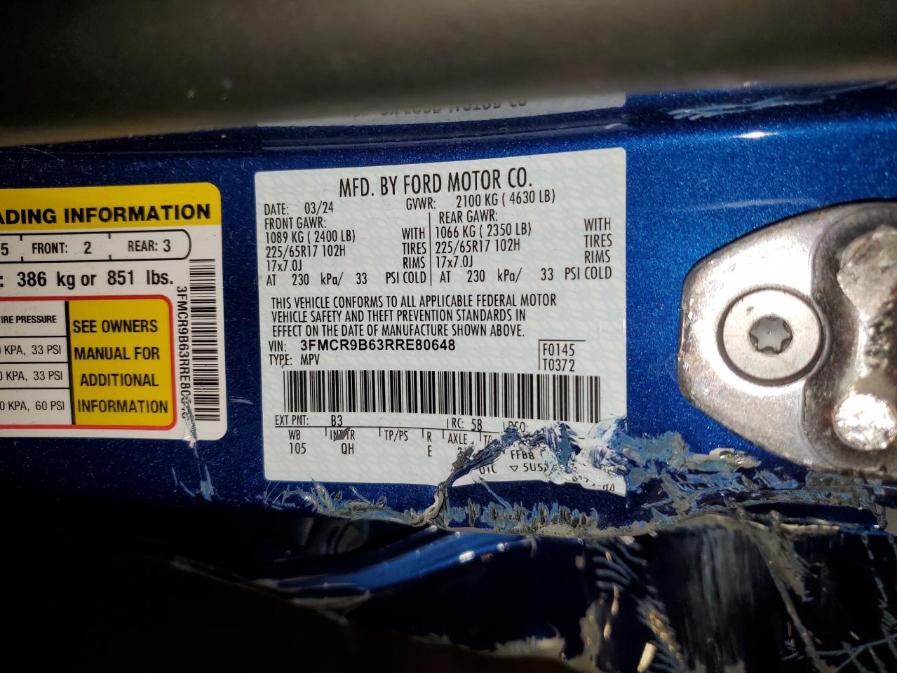 2024 Ford Bronco Sport Big Bend VIN: 3FMCR9B63RRE80648 Lot: 70422515