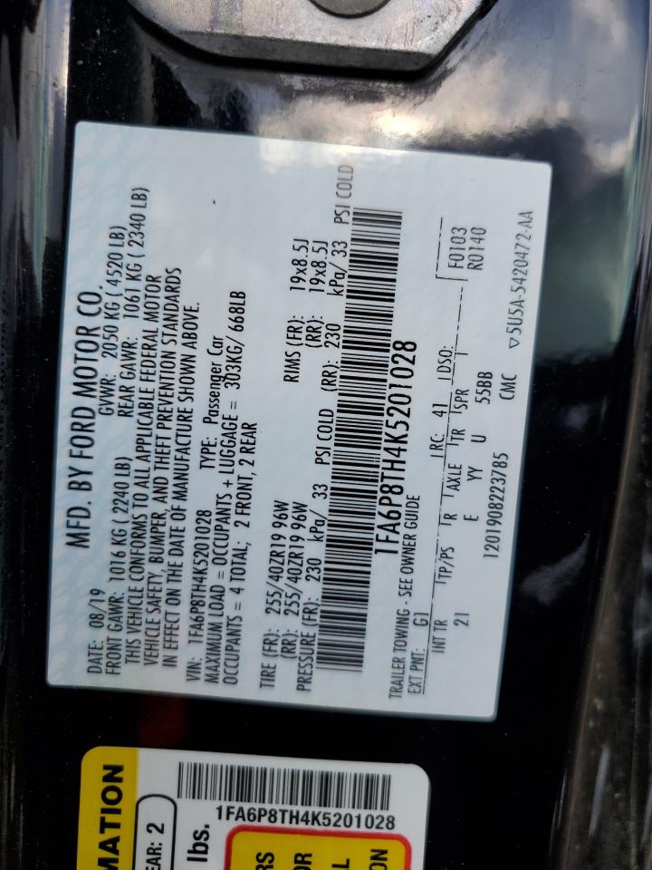 2019 Ford Mustang VIN: 1FA6P8TH4K5201028 Lot: 68026735