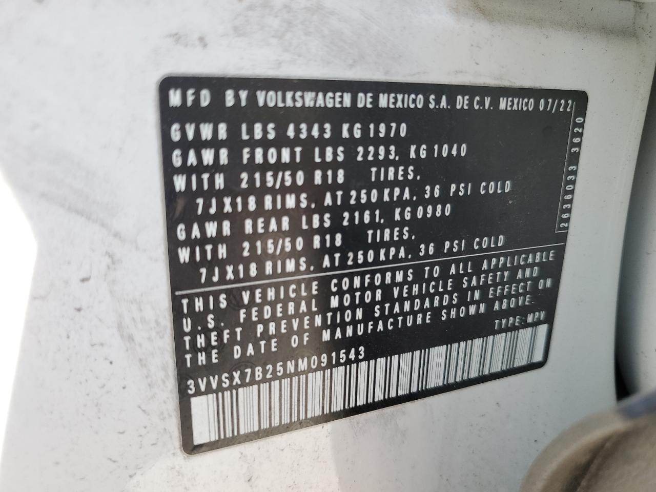 2022 Volkswagen Taos Se VIN: 3VVSX7B25NM091543 Lot: 70918325