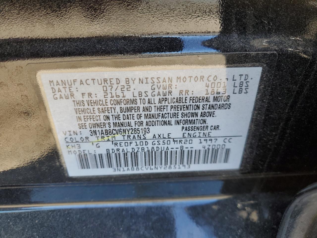 2022 Nissan Sentra Sv VIN: 3N1AB8CV6NY285193 Lot: 70556245