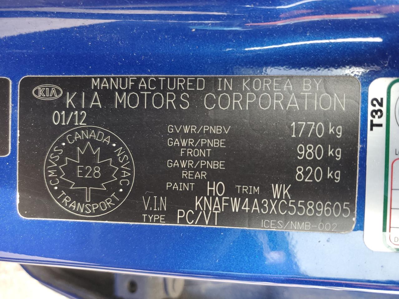 2012 Kia Forte Sx VIN: KNAFW4A3XC5589605 Lot: 70728815