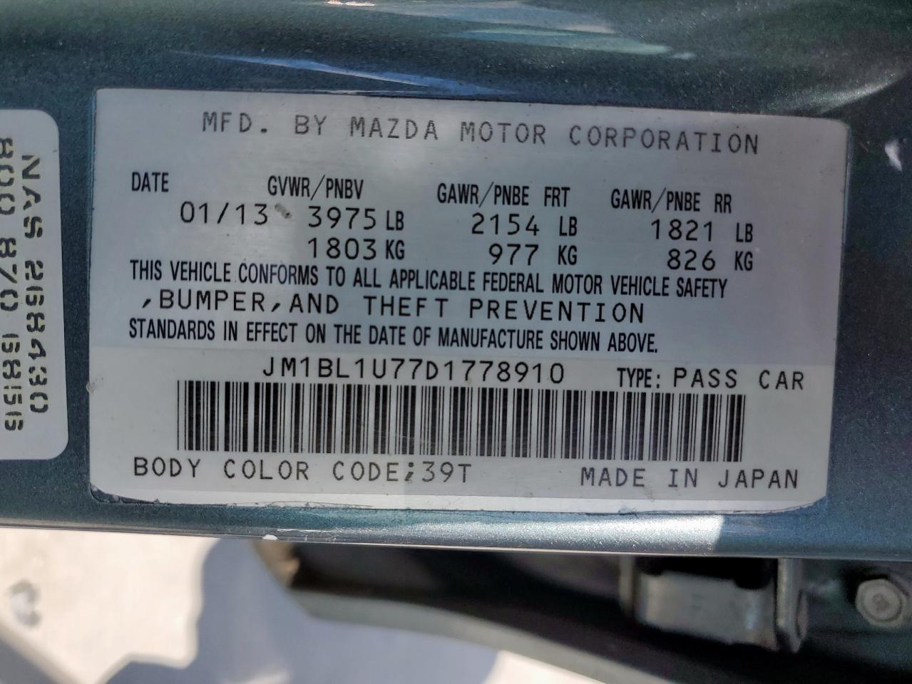 2013 Mazda 3 I VIN: JM1BL1U77D1778910 Lot: 67291415