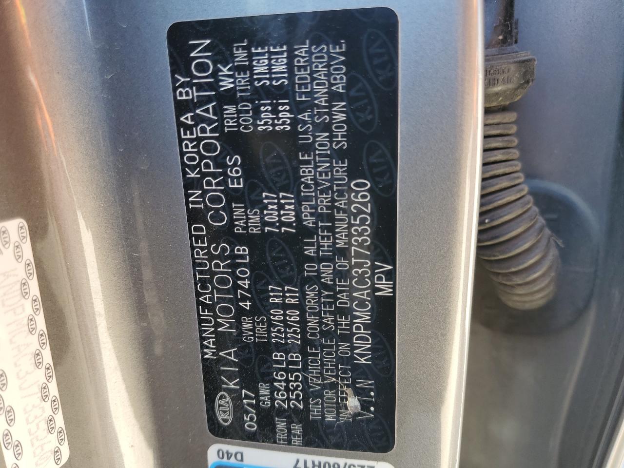 2018 Kia Sportage Lx VIN: KNDPMCAC3J7335260 Lot: 69846405