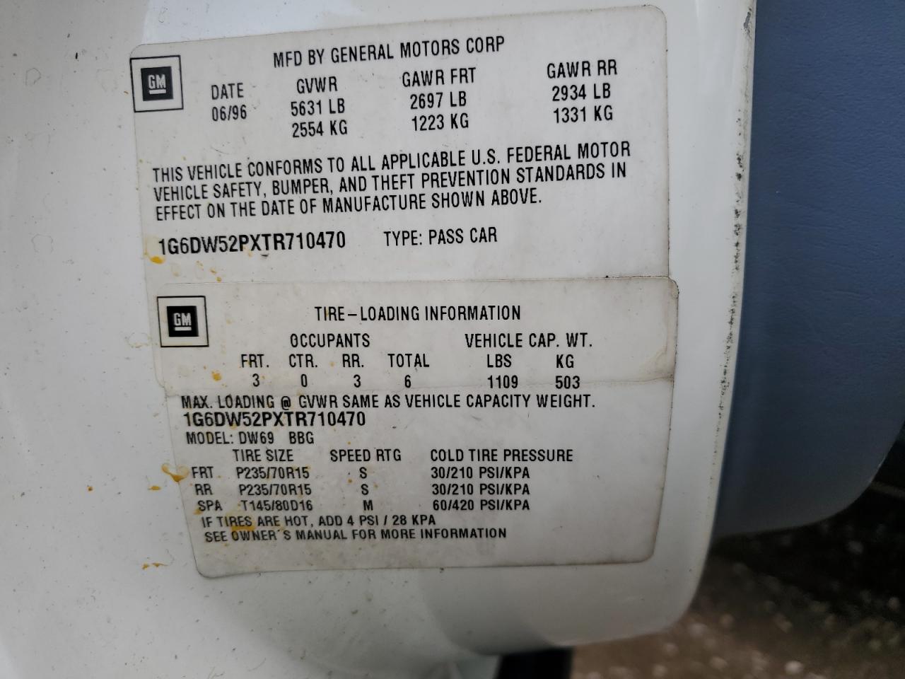 1996 Cadillac Fleetwood Base VIN: 1G6DW52PXTR710470 Lot: 69448005