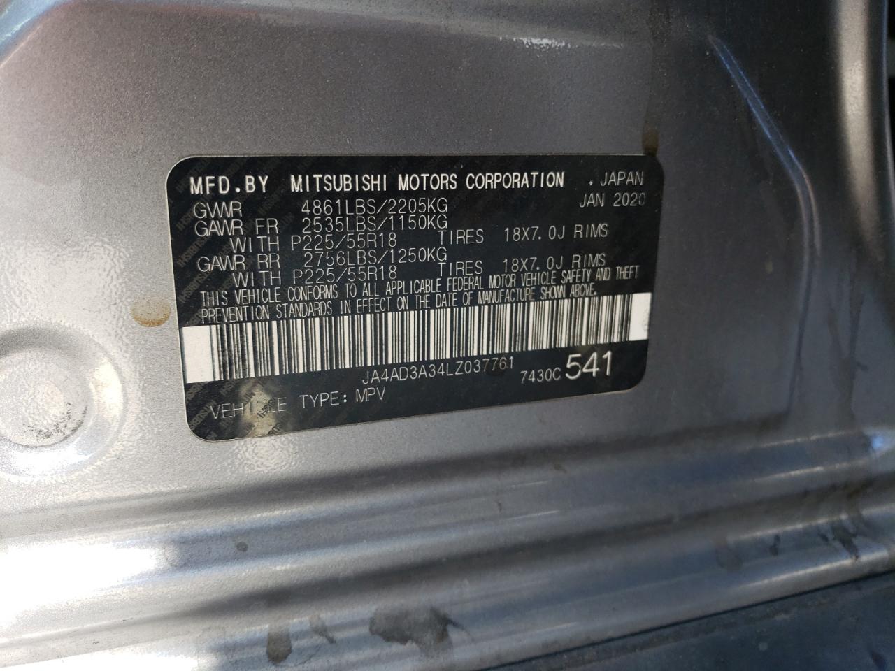 2020 Mitsubishi Outlander Se VIN: JA4AD3A34LZ037761 Lot: 68659135