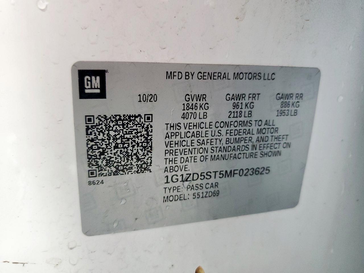 2021 Chevrolet Malibu Lt VIN: 1G1ZD5ST5MF023625 Lot: 70570065