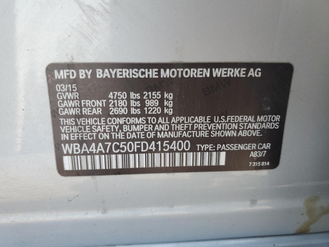 2015 BMW 428 Xi Gran Coupe VIN: WBA4A7C50FD415400 Lot: 65636405