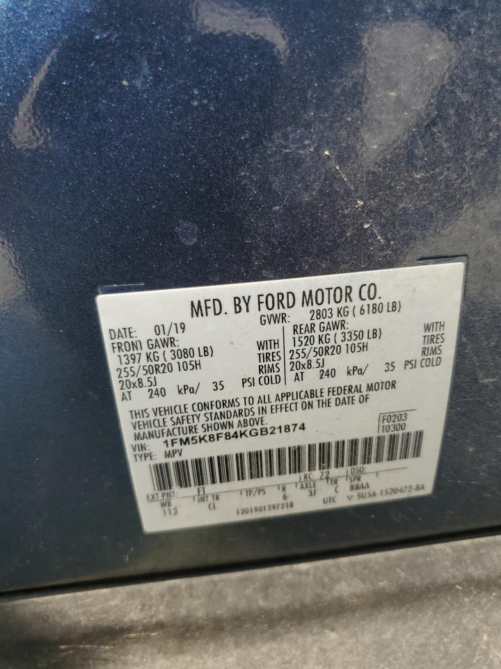 2019 Ford Explorer Limited VIN: 1FM5K8F84KGB21874 Lot: 67865705