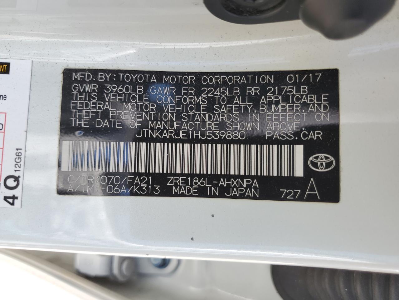 2017 Toyota Corolla Im VIN: JTNKARJE1HJ539880 Lot: 66464185