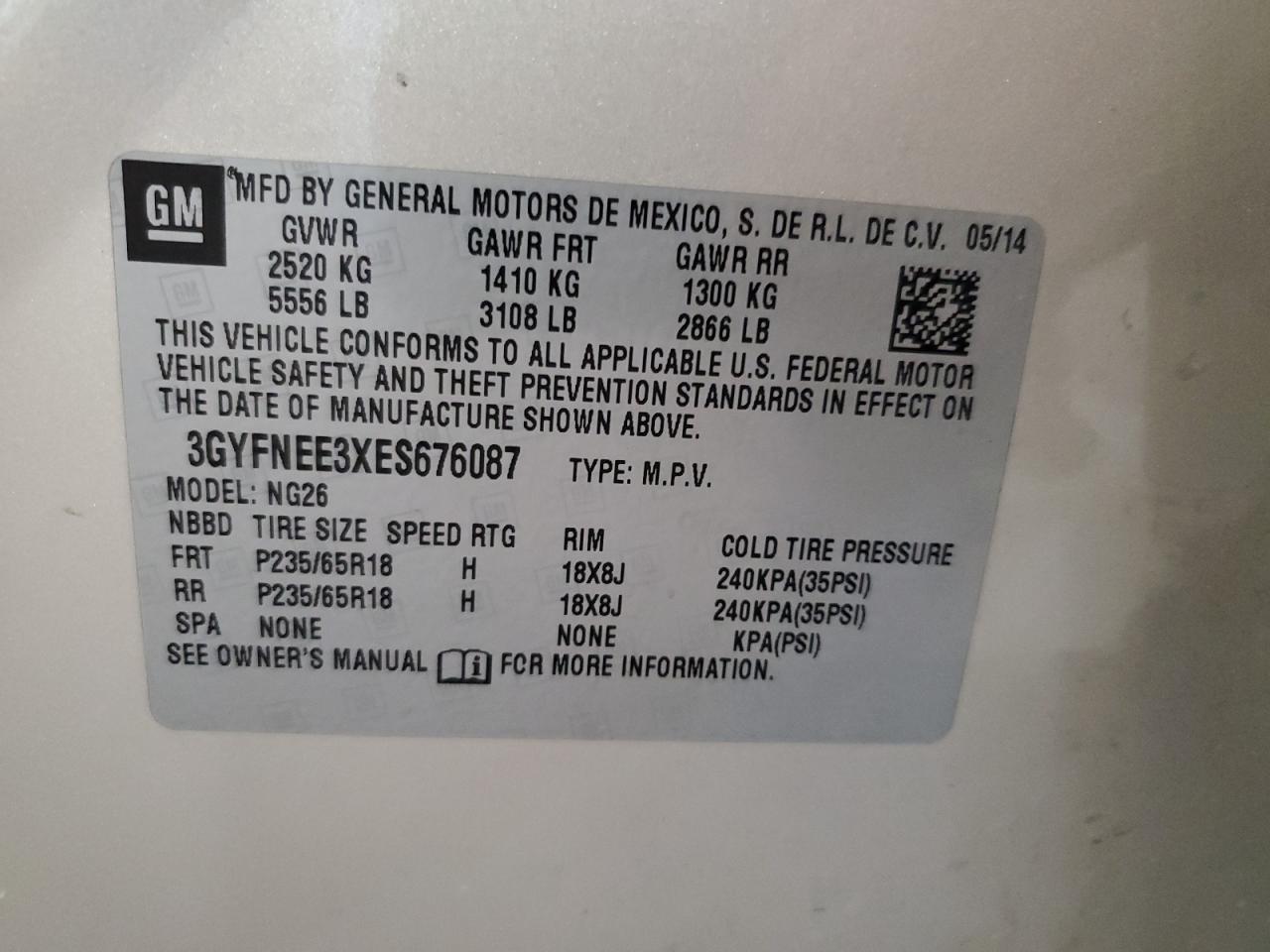 2014 Cadillac Srx Luxury Collection VIN: 3GYFNEE3XES676087 Lot: 67276295