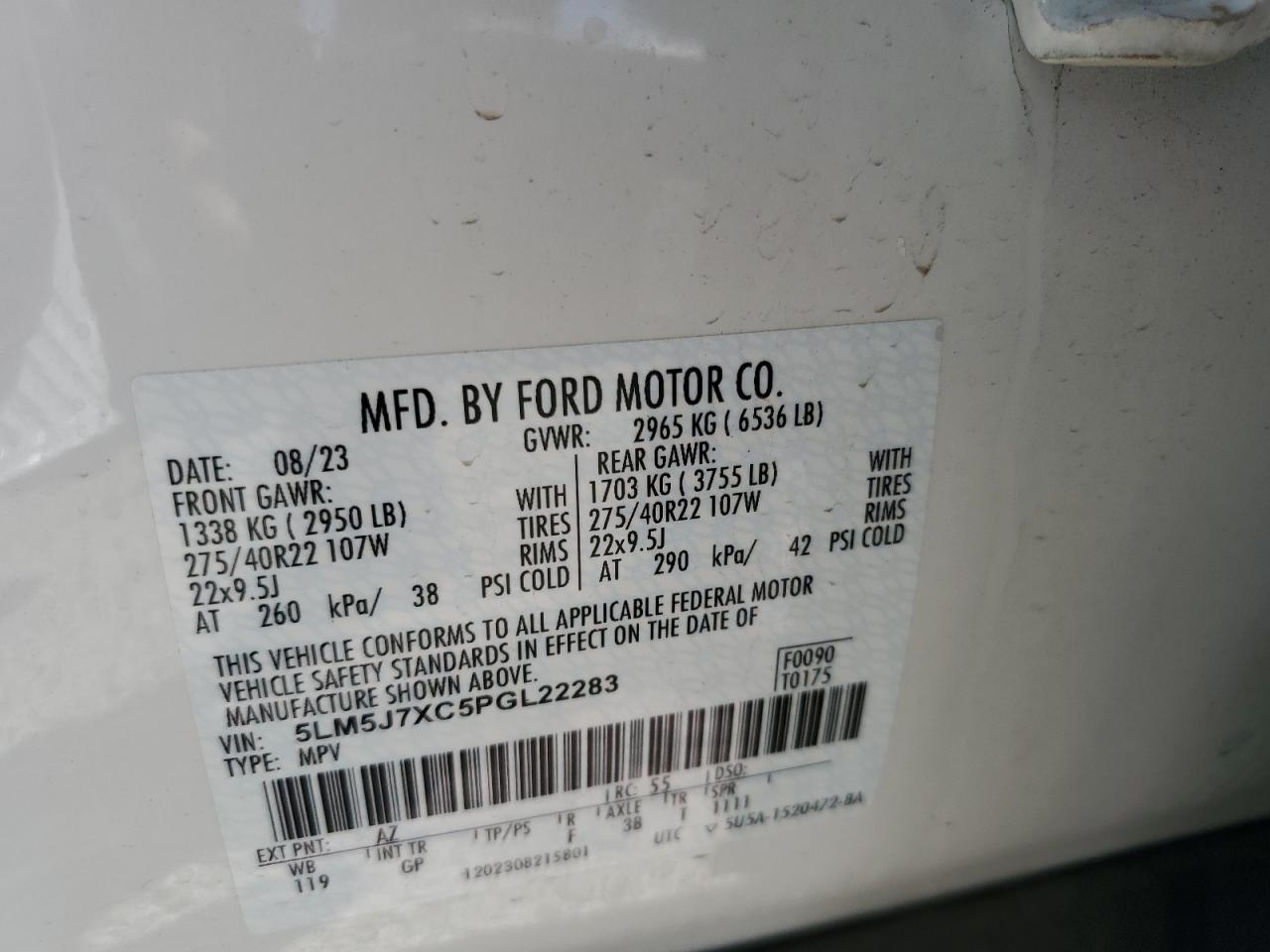 2023 Lincoln Aviator Reserve VIN: 5LM5J7XC5PGL22283 Lot: 67198285