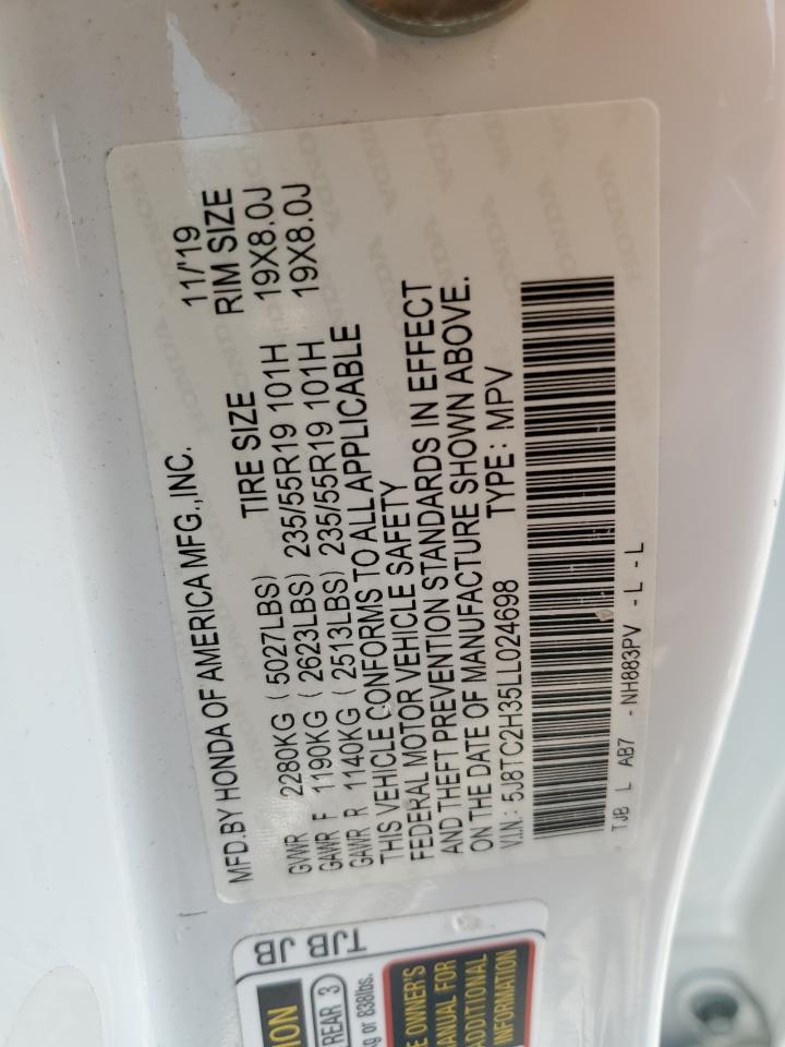 2020 Acura Rdx VIN: 5J8TC2H35LL024698 Lot: 66201345