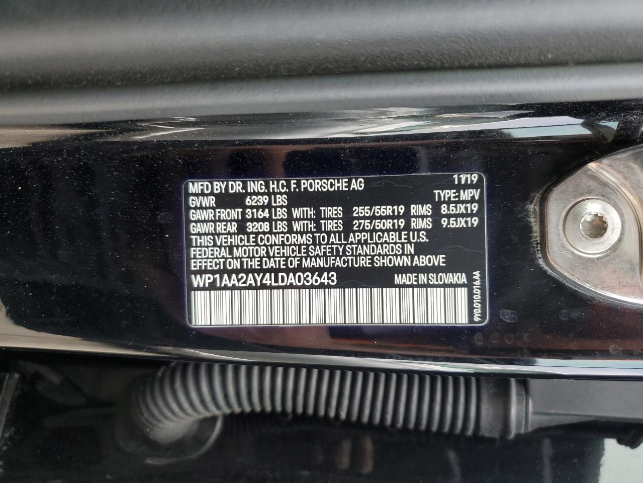 2020 Porsche Cayenne VIN: WP1AA2AY4LDA03643 Lot: 67571185