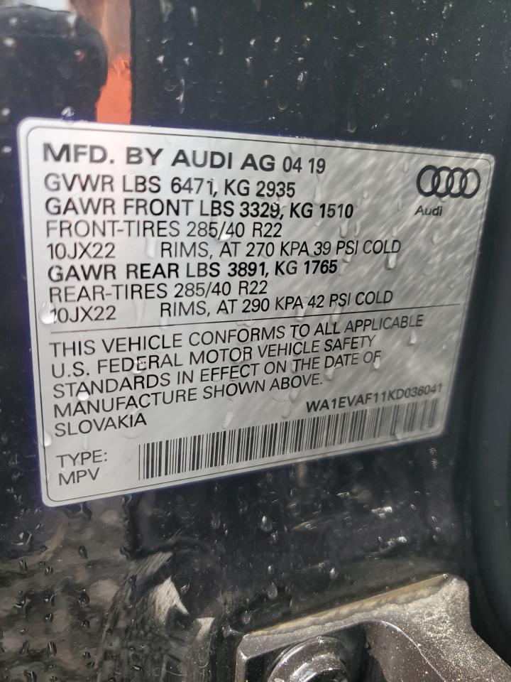 2019 Audi Q8 Premium Plus S-Line VIN: WA1EVAF11KD036041 Lot: 84912415