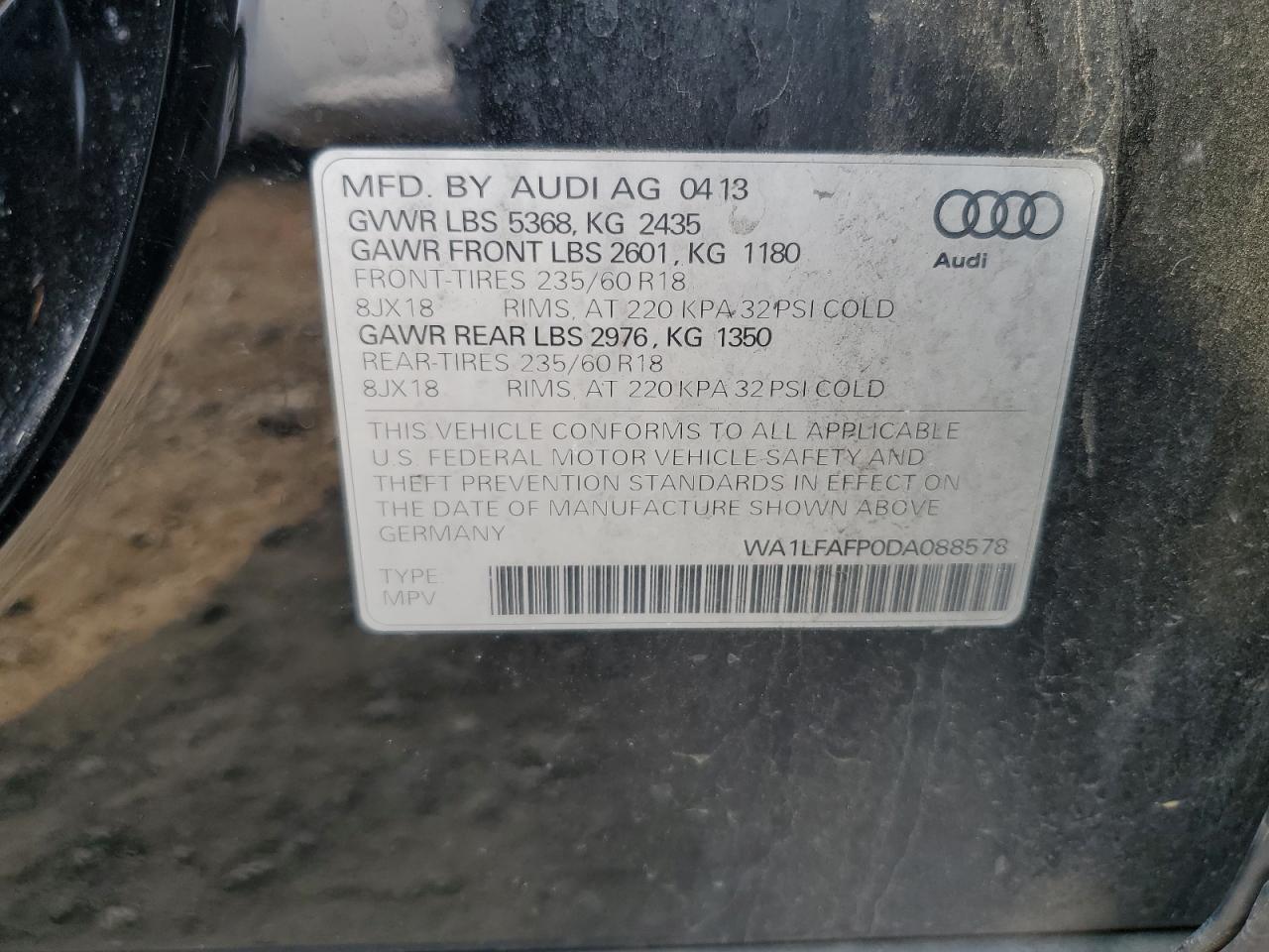 2013 Audi Q5 Premium Plus VIN: WA1LFAFP0DA088578 Lot: 67886375