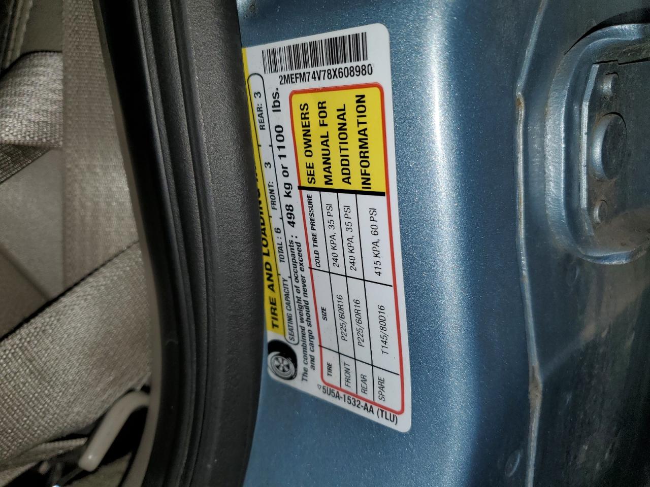 2008 Mercury Grand Marquis Gs VIN: 2MEFM74V78X608980 Lot: 70548235