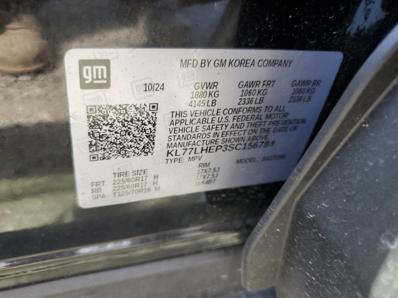 2025 Chevrolet Trax 1Lt VIN: KL77LHEP3SC156784 Lot: 69544345