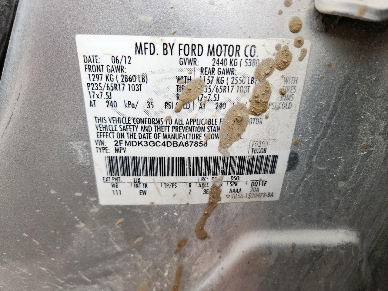 2013 Ford Edge Se VIN: 2FMDK3GC4DBA67858 Lot: 69821975