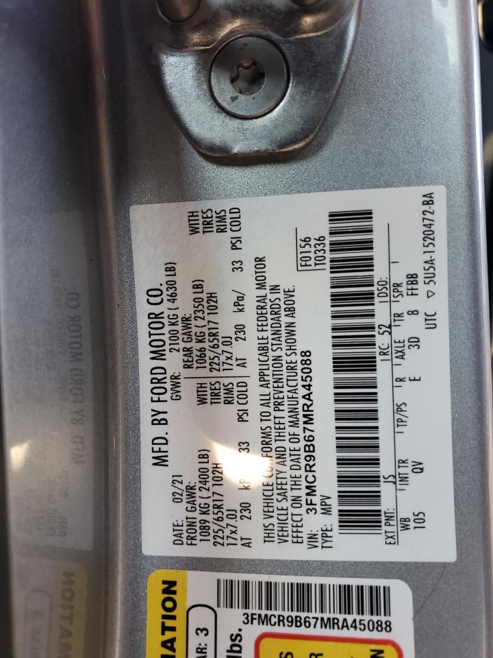 2021 Ford Bronco Sport Big Bend VIN: 3FMCR9B67MRA45088 Lot: 70776005