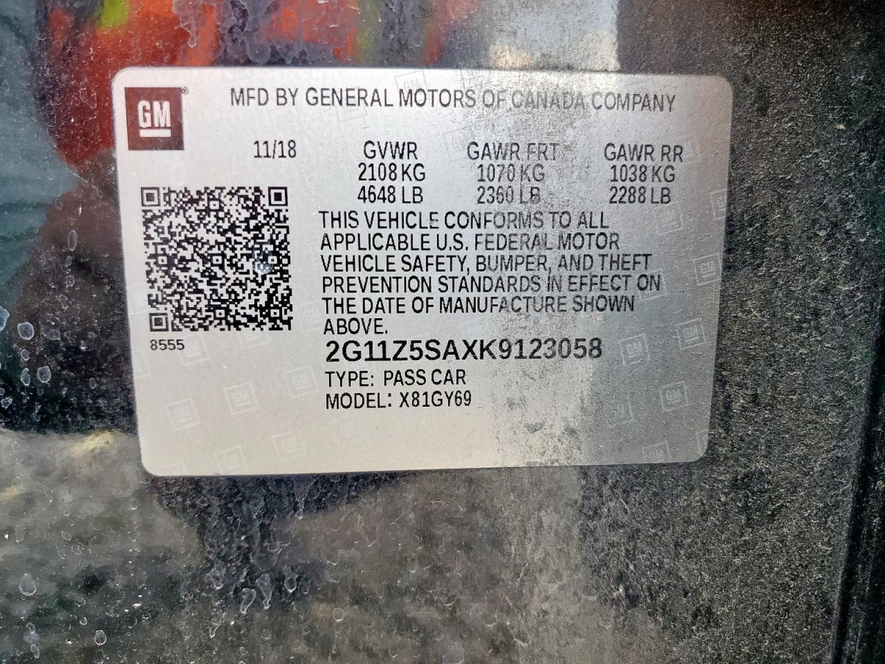 2019 Chevrolet Impala Lt VIN: 2G11Z5SAXK9123058 Lot: 68369375