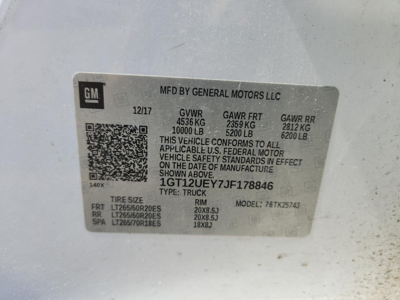 2018 GMC Sierra K2500 Denali VIN: 1GT12UEY7JF178846 Lot: 69969965