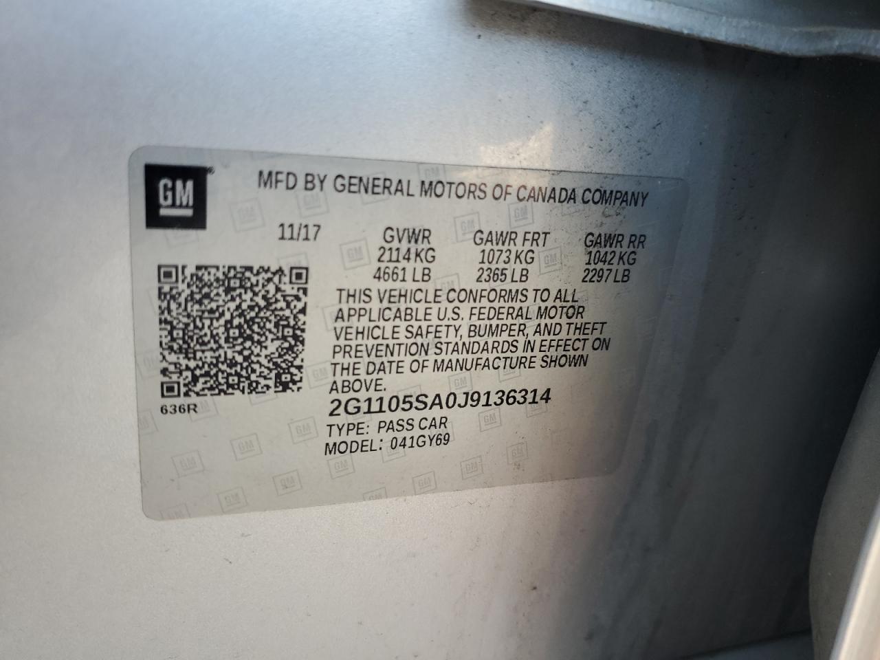 2018 Chevrolet Impala Lt VIN: 2G1105SA0J9136314 Lot: 70338575