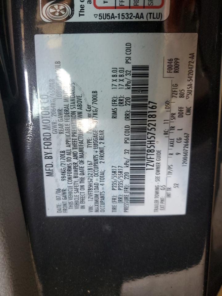 2007 Ford Mustang Gt VIN: 1ZVFT85H575218167 Lot: 67888855