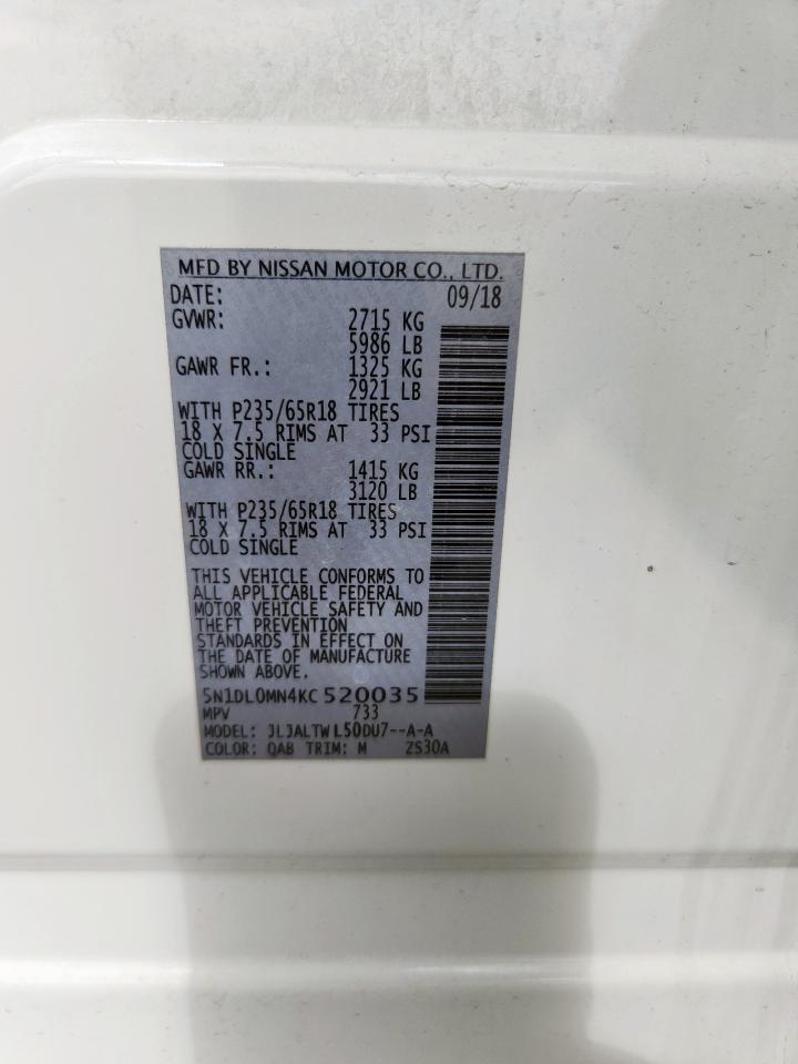 2019 Infiniti Qx60 Luxe VIN: 5N1DL0MN4KC520035 Lot: 70542055