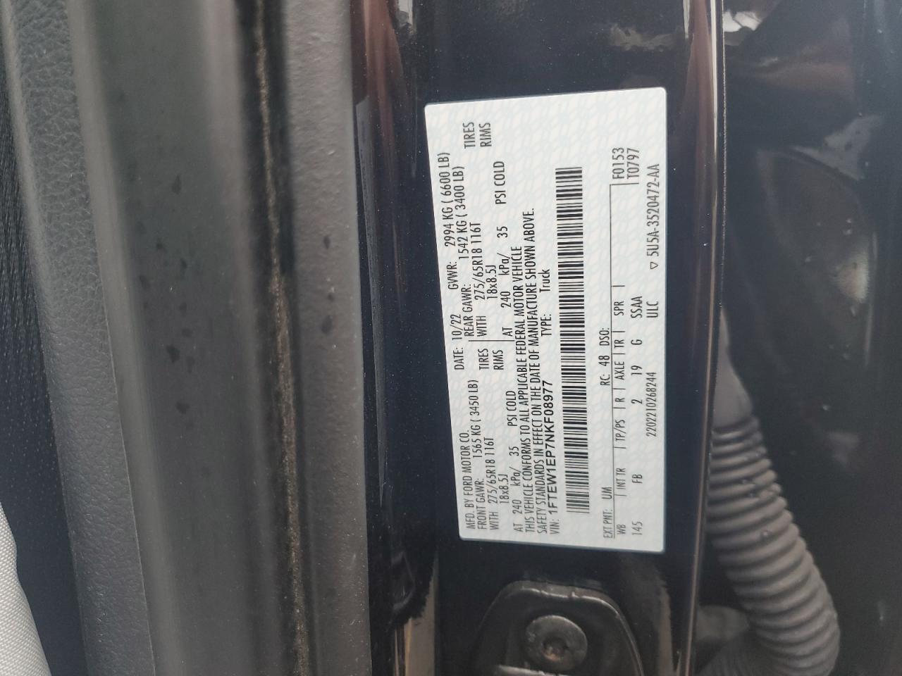 2022 Ford F150 Supercrew VIN: 1FTEW1EP7NKF08977 Lot: 68475515